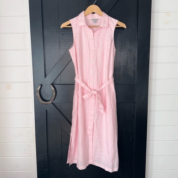 Tommy Bahama Ventana Plaid Linen Sleeveless Resort Shirt Dress in Bikini Pink XS - Picture 4 of 14